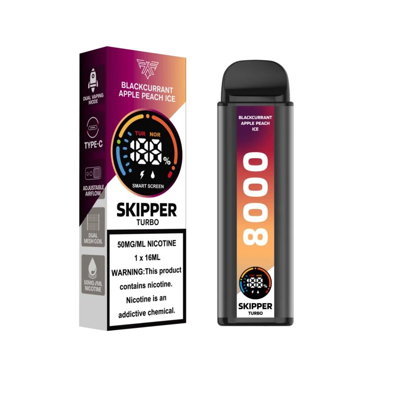 BLACKCURRANT APPLE PEACH ICE SKIPPER TURBO 10K DISPOSABLE